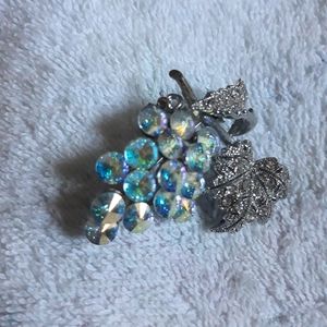 Vintage Aurora Borealis Signed Brooch J.S.H. Grape Cluster Vintage silver color